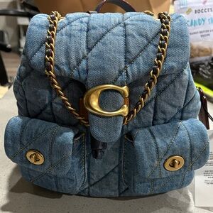 Coach Quilted Denim Backpack with Gold Accents